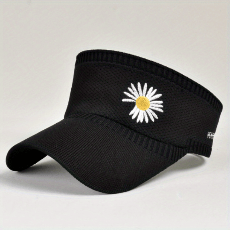 Daisy Embroidery Sun Visor Hat UV Protection Travel Beach Cap