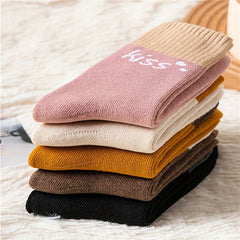 5 Pairs Letter Print Socks Colorblock Crew Socks Women's Stockings