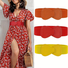 8 shaped Bow Elastic Wide Belt Women's Stretchy Waistband Solid Dress Coat