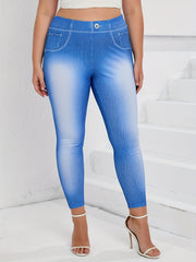  Denim Print High Rise Stretch Leggings