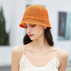 Y2K Hollow Crochet Bucket Hat Gradient Boho Straw Cloche Hats Women