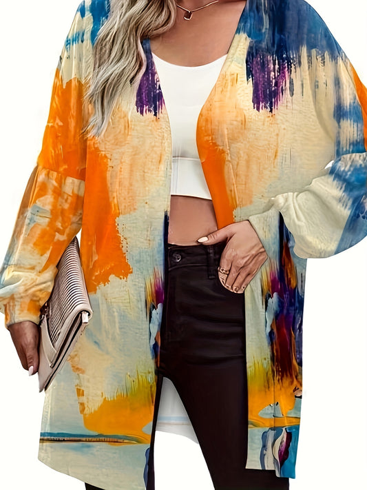 Women's Plus Tie Dye Long Sleeve Open Front Cardigan