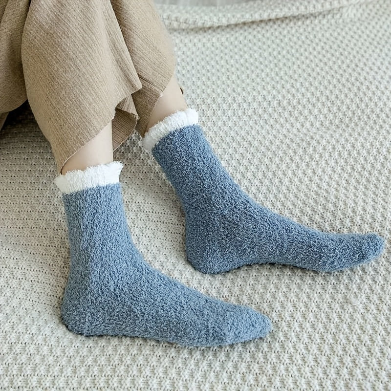 Kids Coral Fleece Solid Plus Fleece Warm Crew Socks