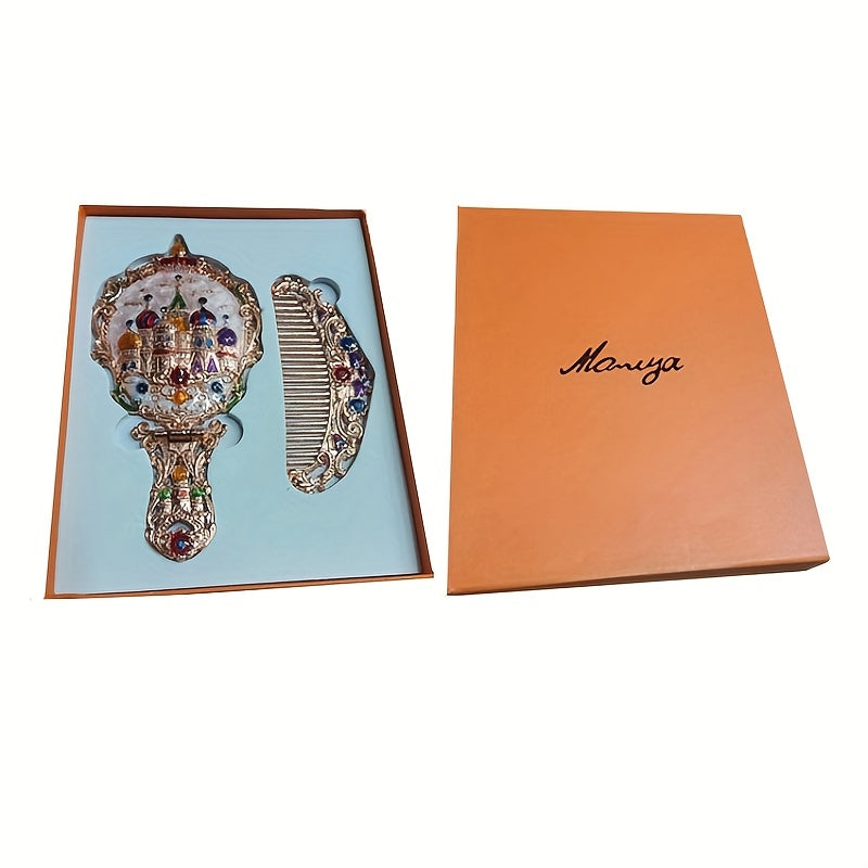 Antique Mirror Comb Set Handheld Makeup Beauty Mirror Compact Purse Small Mirror