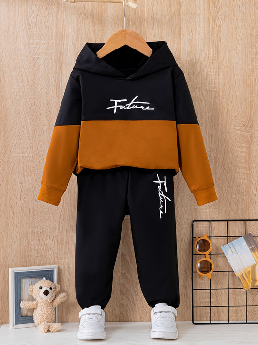 Boy's FUTURE 2pcs Block Hoodie & Sweatpants Set For Spring Fall