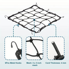 Heavy Duty Motorcycle Cargo Net 83 x 83 3 x3 Small Mesh&6 Hooks