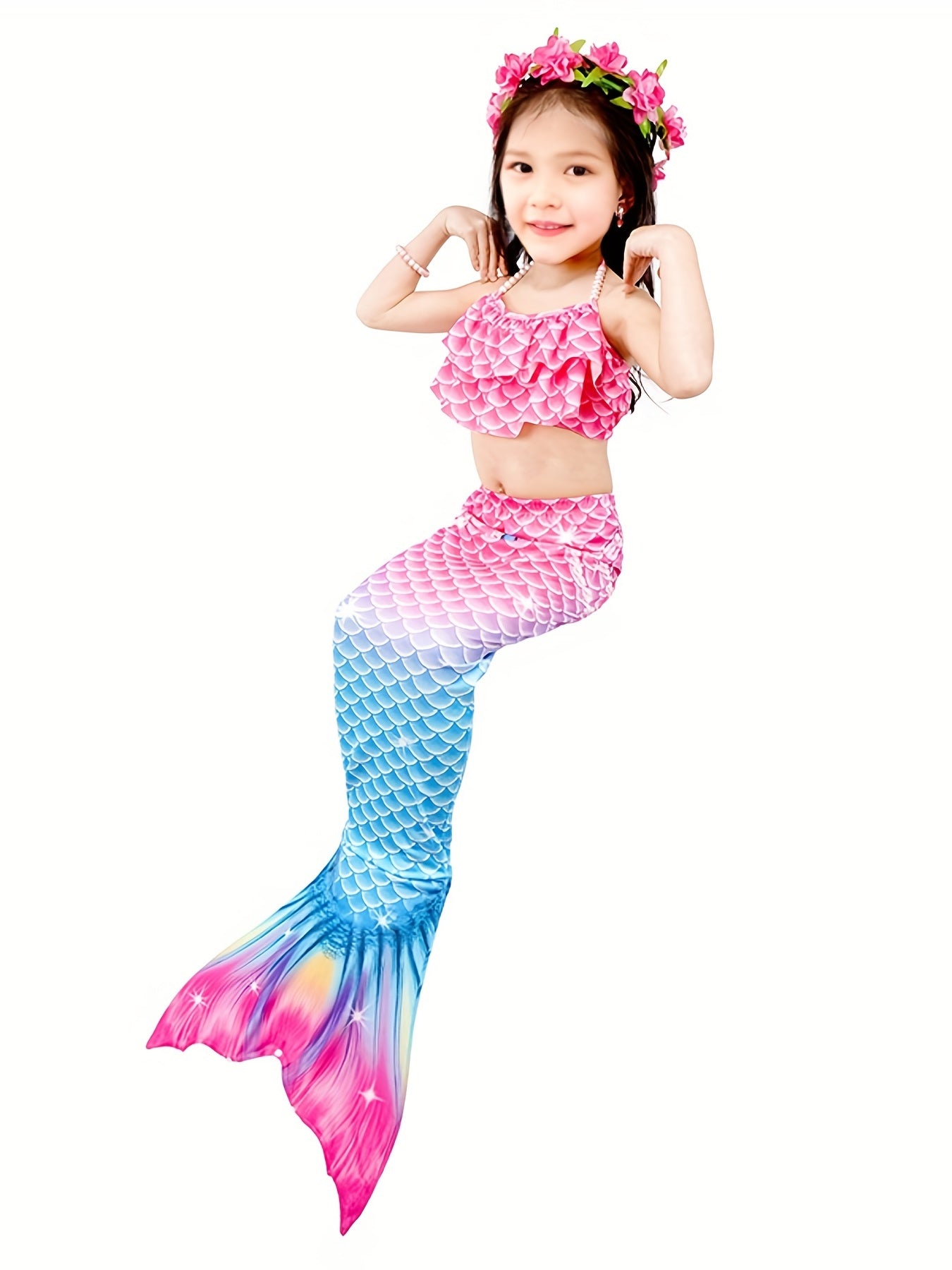 Mermaid Costume Swimsuit 3pc Set w/ Accessories Mermaid Princess Dress Up
