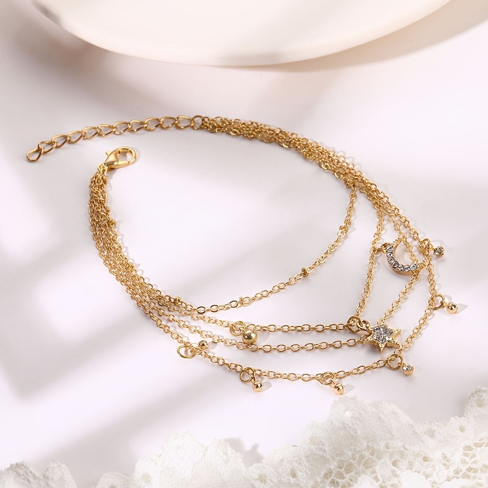 Moon & Star Chain Anklet Dainty Foot Jewelry 1 Pc