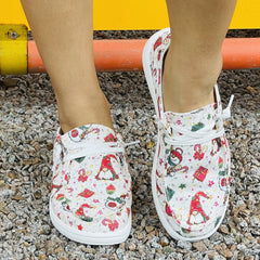 Women's Christmas Santa Claus Lace Up Canvas Shoes