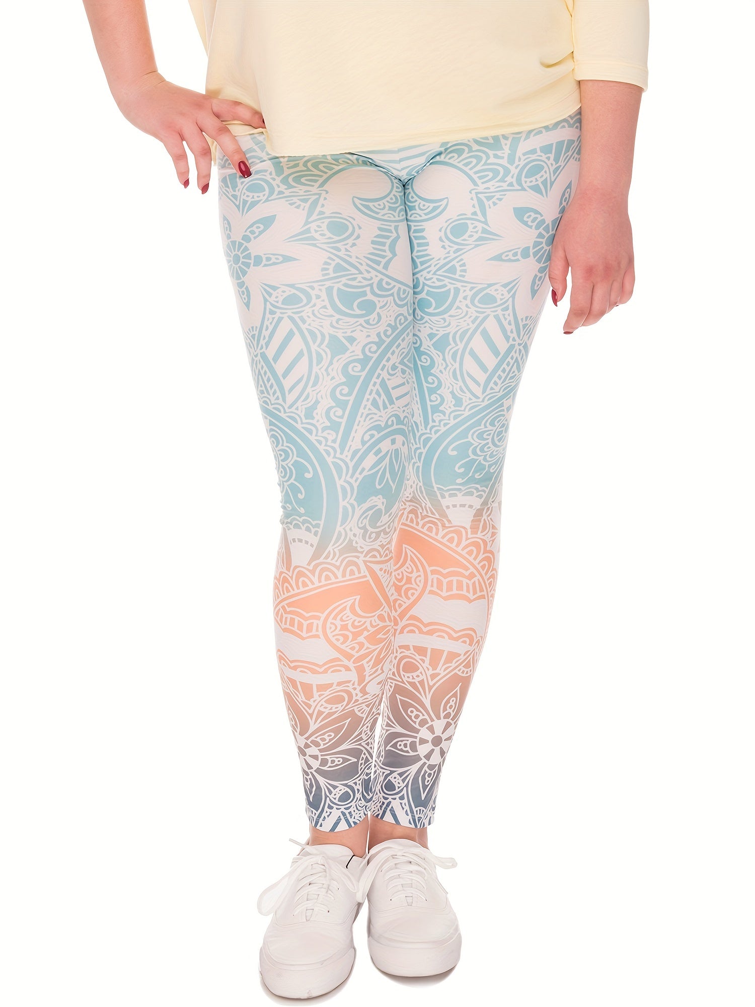  Boho Pants Women's Plus Floral Ombre High Stretch Leggings