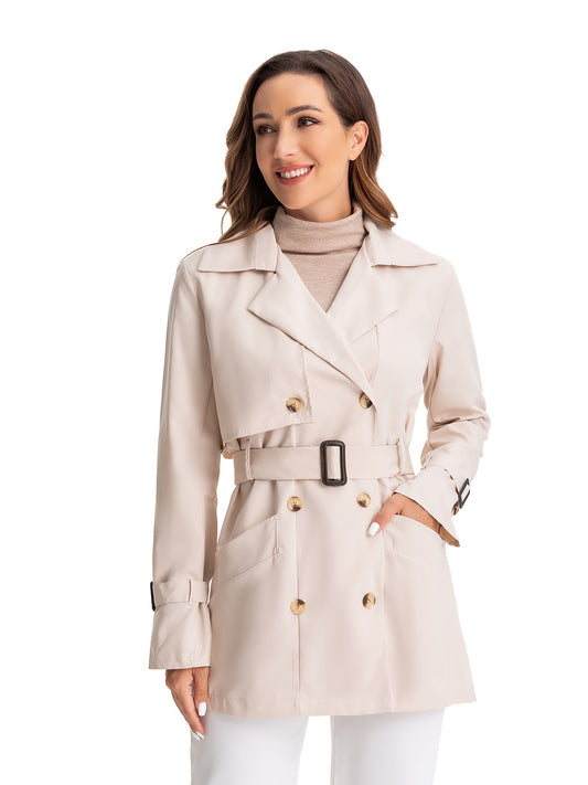 Long Trench Coat Windproof Lapel Slim Belted Outerwear