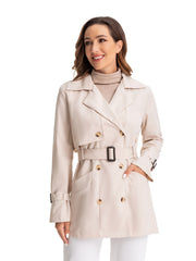 Long Trench Coat Windproof Lapel Slim Belted Outerwear