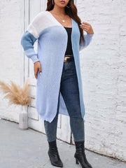  Colorblock Long Sleeve Open Front Cardigan