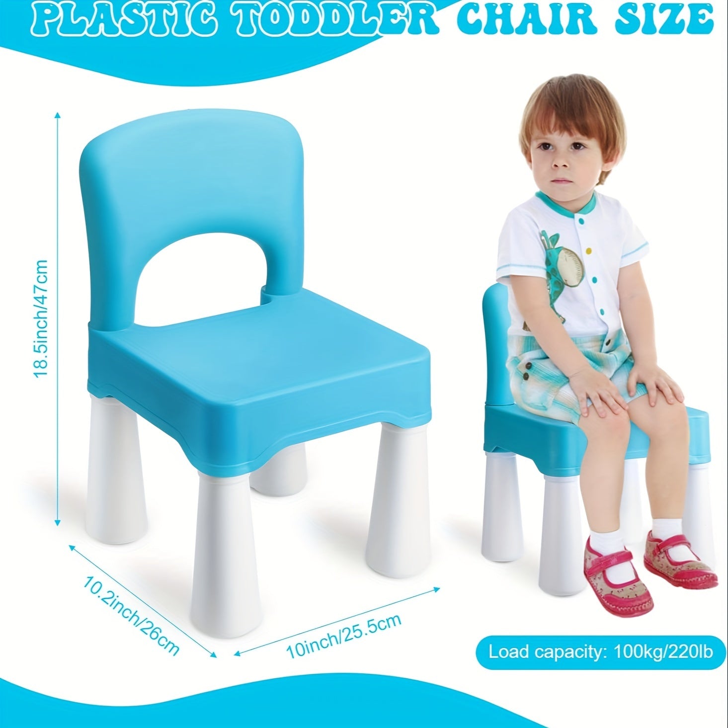 Plastic Square Chair 18.5 Height Seat Indoor/Outdoor Use for Toddlers