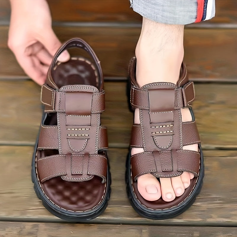 Men's Open Toe Hook And Loop Sandals Non Slip Comfortable Beach Shoes Summer