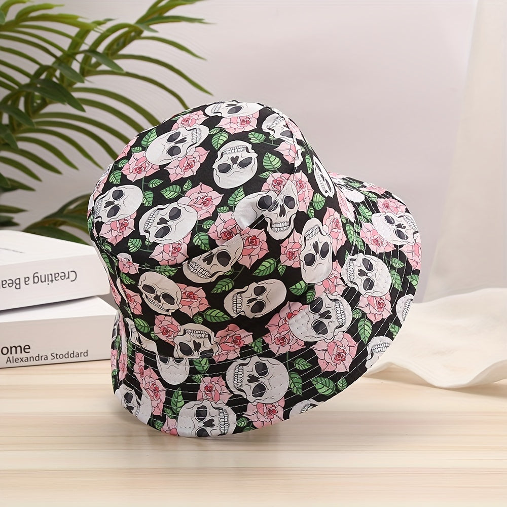 Skull Pattern Print Bucket Hat Lightweight Sun Hat Unisex Travel Essential