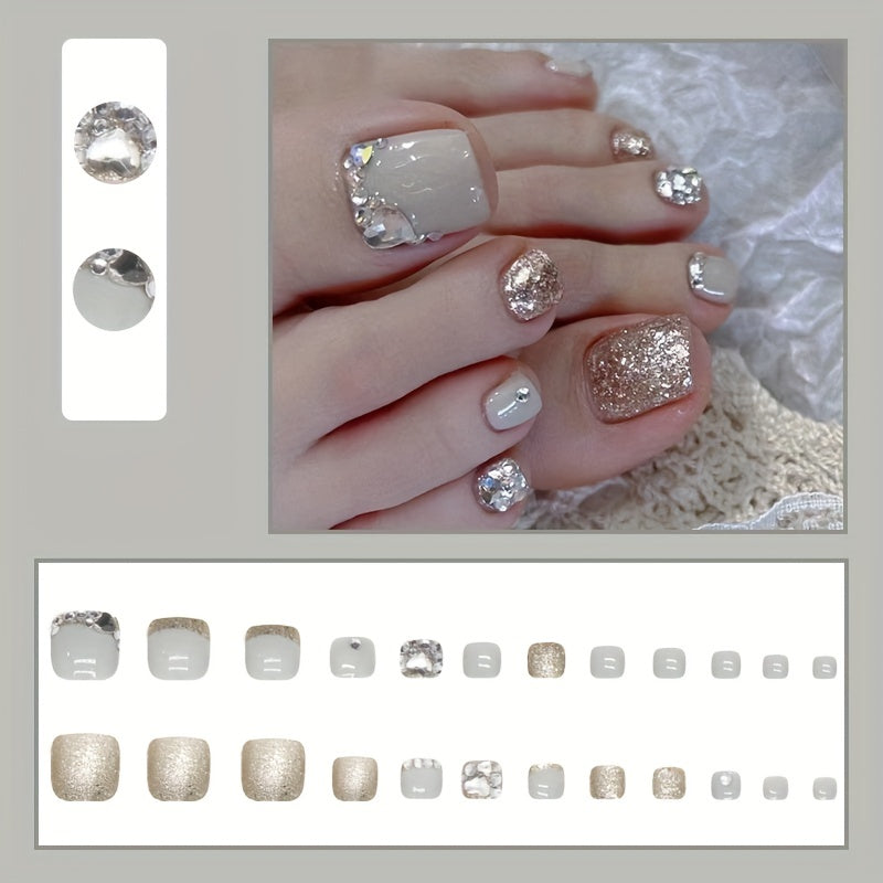 24pcs Rhinestone Press On Toenails Full Cover Acrylic Toenails