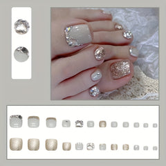 24pcs Rhinestone Press On Toenails Full Cover Acrylic Toenails