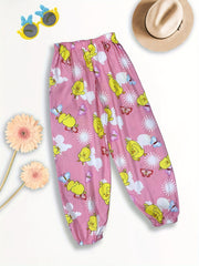 Girls Floral Elastic Waist Pants Thin Loose Trousers