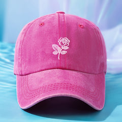 Distressed Baseball Cap Rose Embroidery Adjustable Sun Hats
