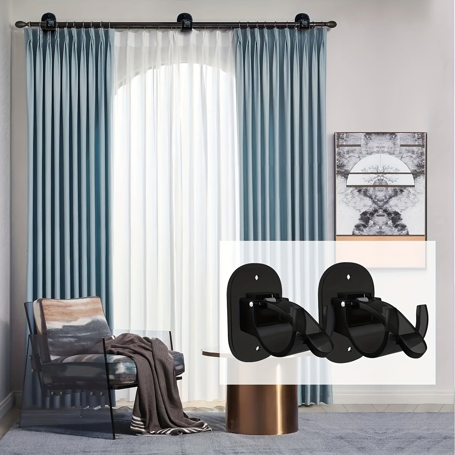 4pcs Telescopic Rod Hanger Curtain Rod Holder Hook Clamp