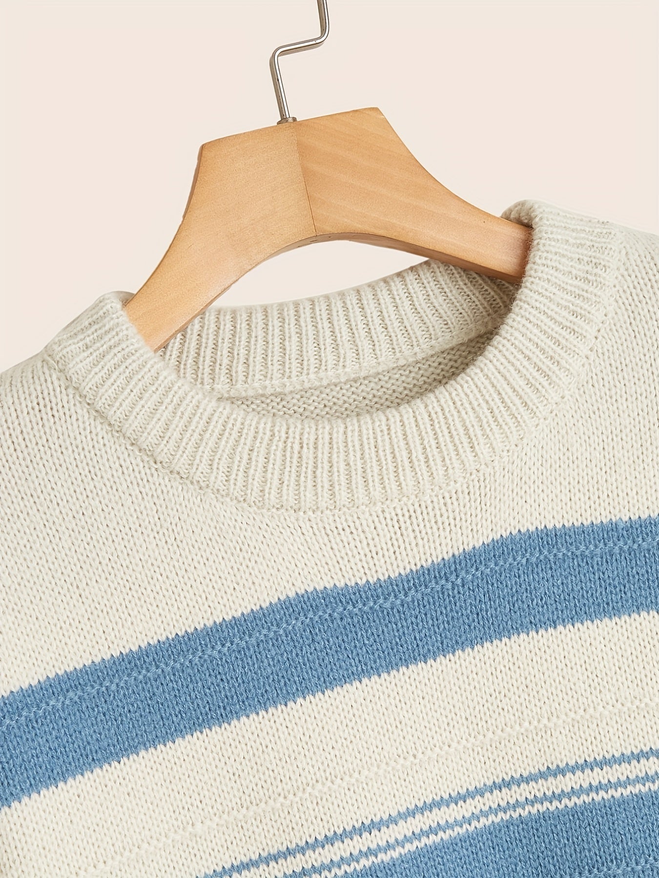 Striped Pattern Sweater Men's Casual Warm Round Neck Pullover