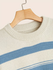 Striped Pattern Sweater Men's Casual Warm Round Neck Pullover
