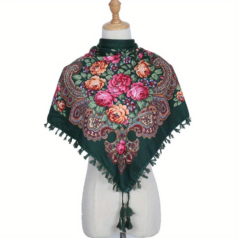 Boho Square Scarf Vintage Flower Print Cape Women's Wrap Scarves