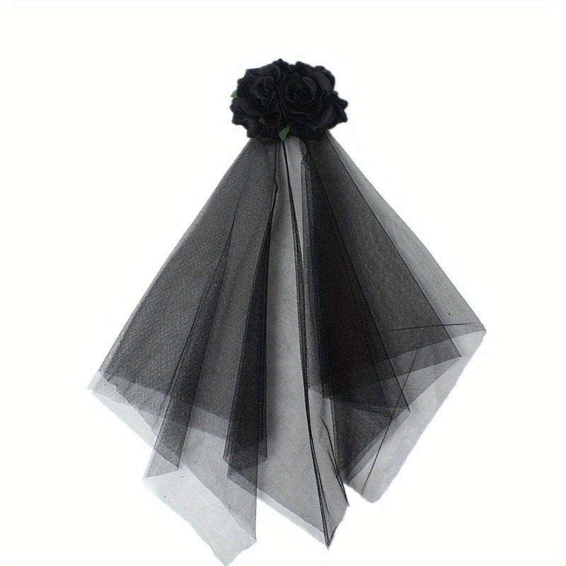Rose Blossom Mesh Hair Clip With Veil Witch Dressing Headwear