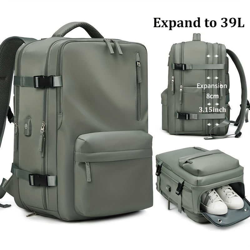 Large Capacity Nylon Backpack with Shoe Compartment for Travel