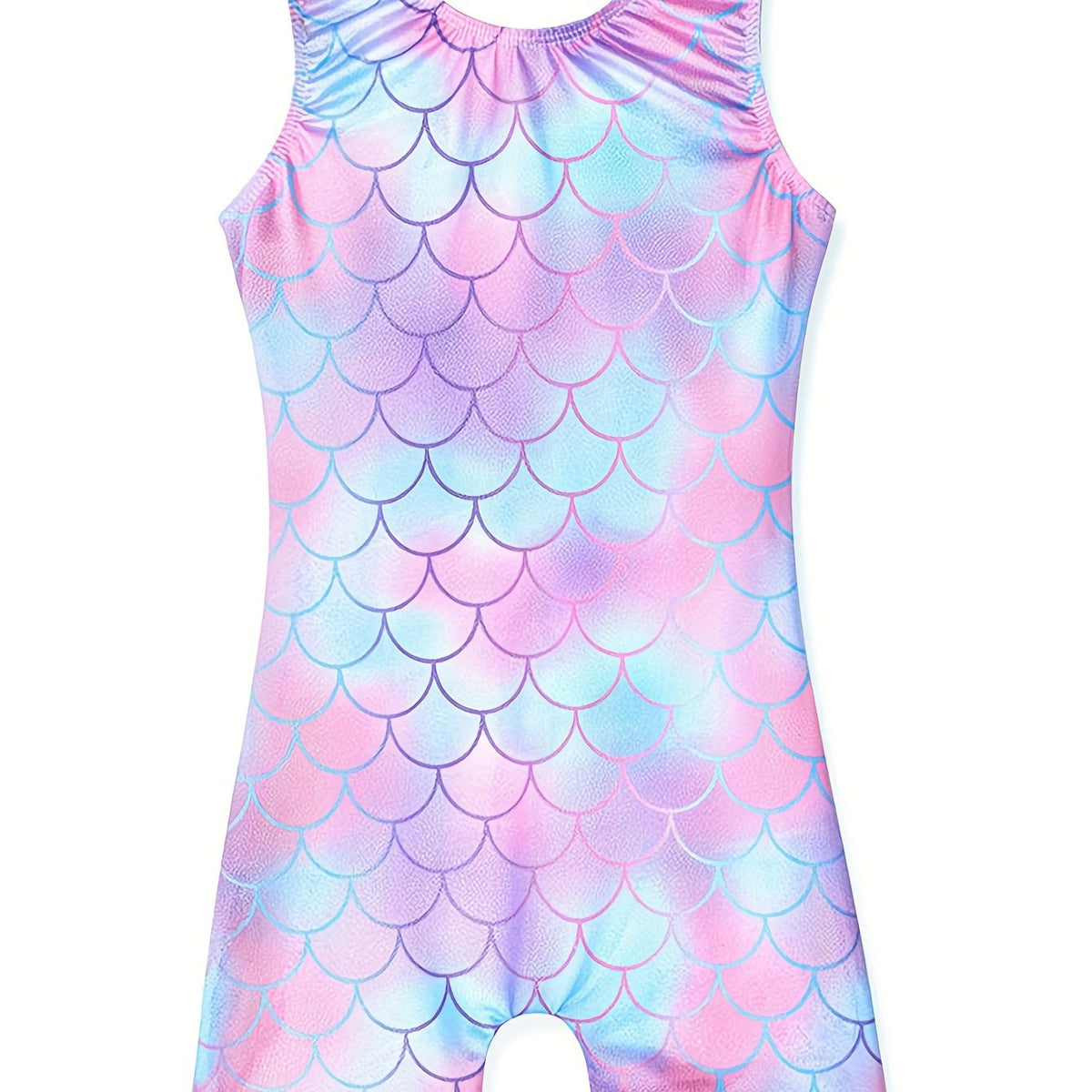 Girls Mermaid Scale Sleeveless Gymnastics Romper Leotard