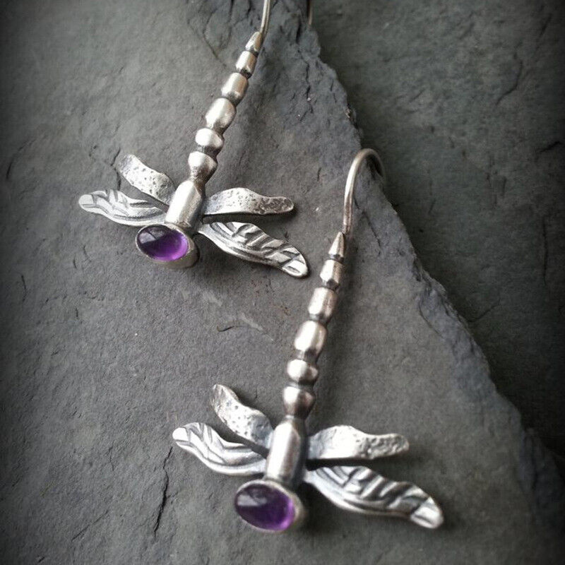 Vintage Dragonfly Moonstone Earrings