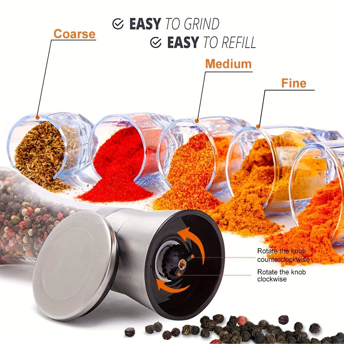 2pcs Glass Pepper & Salt Grinder Manual Mill Spice Crusher Bottle