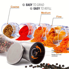 2pcs Glass Pepper & Salt Grinder Manual Mill Spice Crusher Bottle