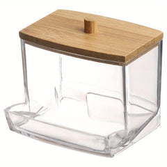 Clear Acrylic Swab Holder with Wooden Lid for Swabs Jewelry Powder Puffs