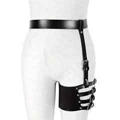 Gothic Harness Leg Gaiter Punk PU Leather Rivet Belt Hollow Out Rivet Leg Ring