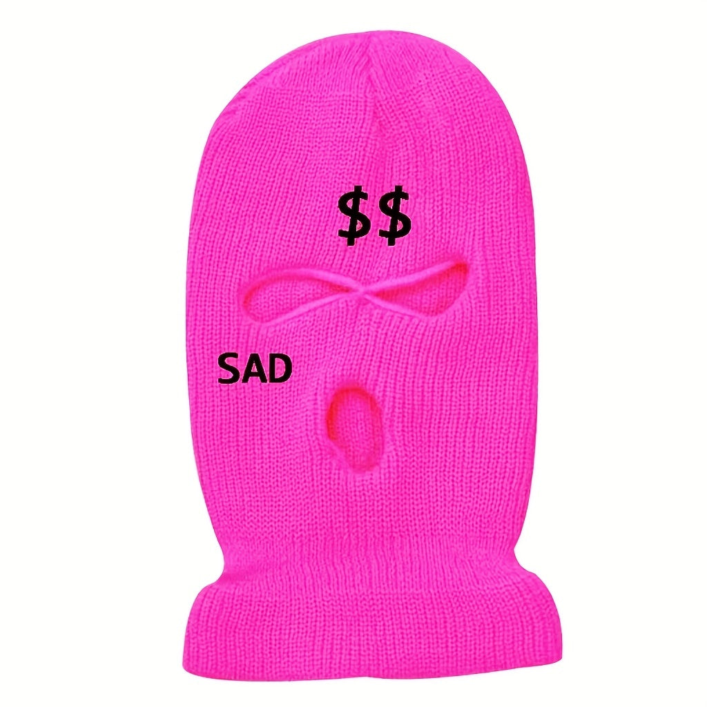 Embroidered Ski Mask SAD & Dollar Sign Knitted Hat - Outdoor Skiing Cycling Gift