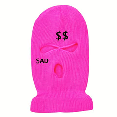Embroidered Ski Mask SAD & Dollar Sign Knitted Hat - Outdoor Skiing Cycling Gift