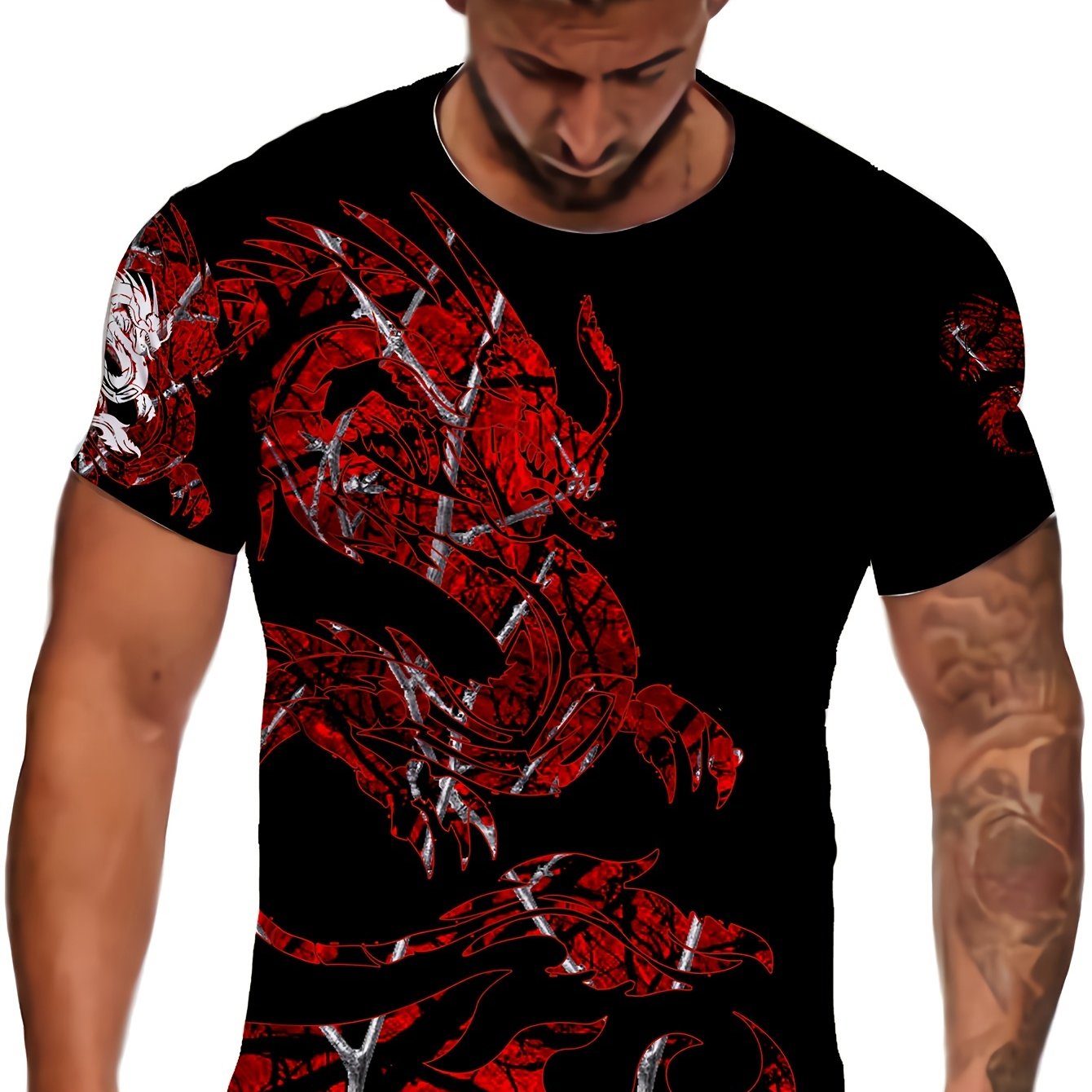 Dragon Pattern T shirt Men's Casual Street Style Tee Shirt