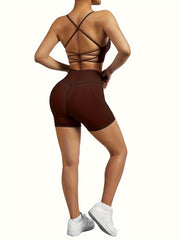 Criss Cross Straps Top & Running Short Set - Women's Activewear