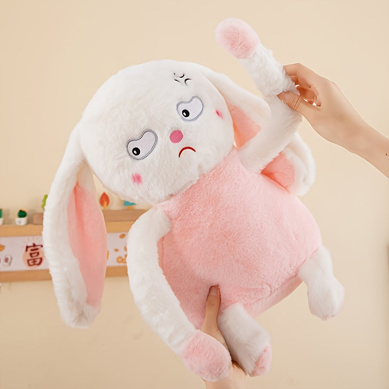 Ultra Soft Angry Rabbit Plush Toy and Pink Stuffed Bunny with Expressive Eyes