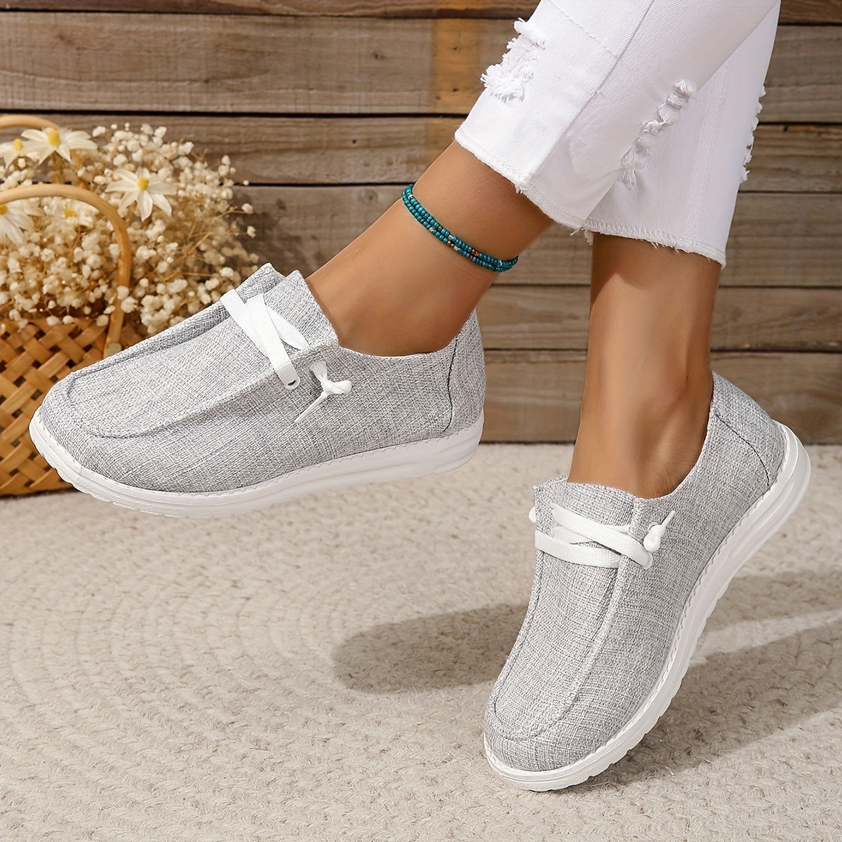 Women's Casual Canvas Slip-On Loafers Lightweight Walking Shoes
