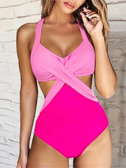 Criss Cross One Piece Swimsuit Cut Out Tie Back High Cut Bathing Suit