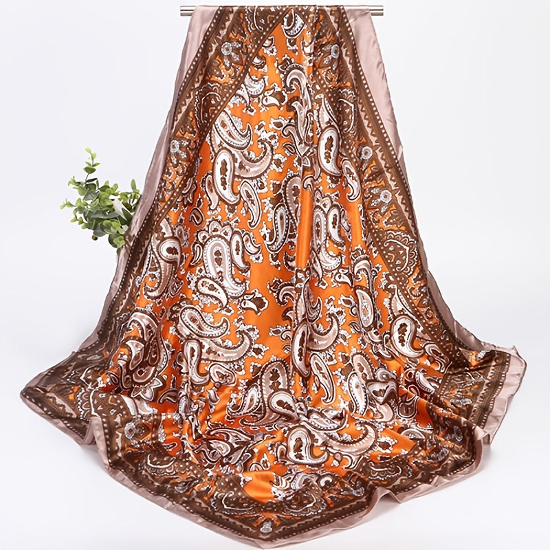 Vintage Square Scarf Paisley Print Satin Shawl Beach Windproof Turban