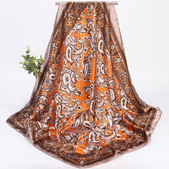 Vintage Square Scarf Paisley Print Satin Shawl Beach Windproof Turban