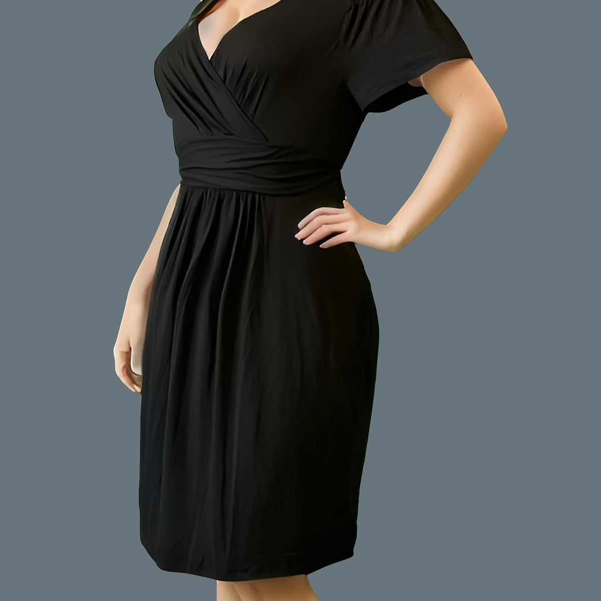  Solid Cold Shoulder V Neck Dress