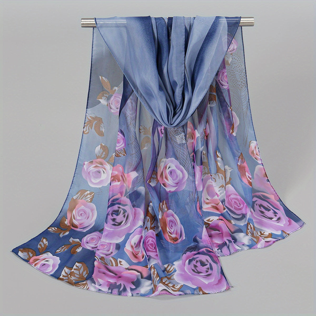 Colorful Flowers Chiffon Silk Scarf Retro Winter Shawl