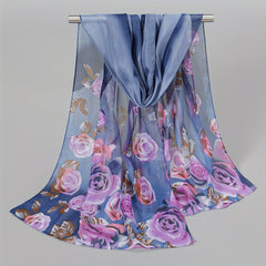 Colorful Flowers Chiffon Silk Scarf Retro Winter Shawl