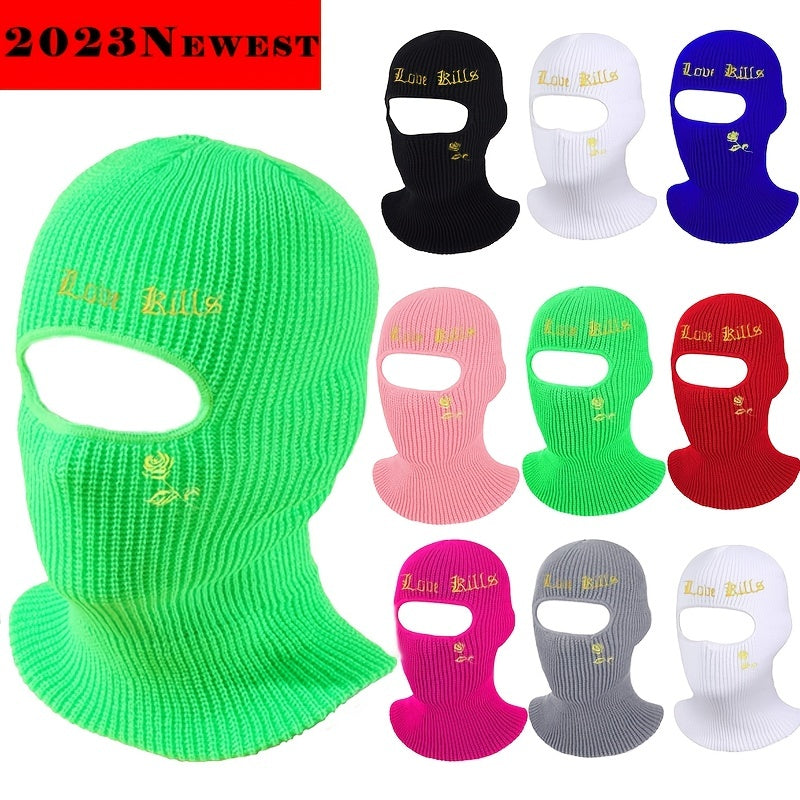Autumn Winter Character Letter Embroidery Hole Knit Hat