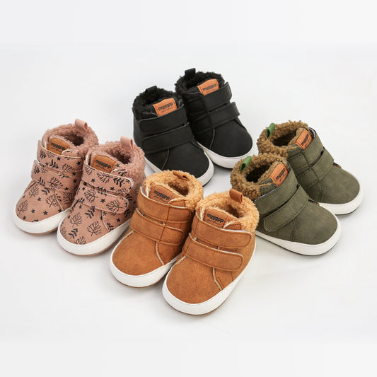 MYGGPP Baby Boys Hook And Loop Fastener Boots Soft And Warm Plus Fleece Winter